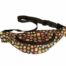 Black Emoji Print Double Zip Belt Bag Y2K - $23.38