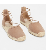 New Eileen Fisher 9 Leather Lace Up D&#39;Orsay Lee Espadrille Latte Flat Sa... - $99.00