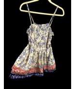 Jessica Simpson Romper Jumpsuit Size Large Ruched Top White Blue Floral ... - $33.41