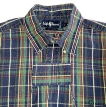 Ralph Lauren Mens Large Blue  Green Textured Plaid Button Down Shirt, Gr... - £15.44 GBP