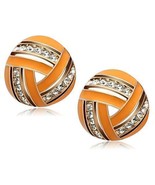 Rose Gold Plated Orange Enamelled Clear Crystal Knot Earrings - $16.89 CAD