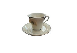 Lenox Fine China SOLITAIRE tea cup/butter plate set silver trim Made in U.S.A. - £27.26 GBP