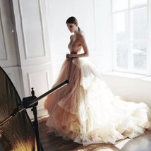 Champagne Tiered Tulle Ball Gown Skirt Hi-Lo Wedding Bridal Tutu Skirt Outfit  image 1