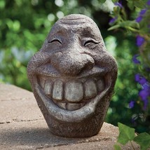 Garden Sculpture Statue Brighten Your Day Big Stone Smiley Face Porch Patio - £23.74 GBP