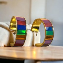 Open hoop multi colors gold tone earrings - $13.67 CAD