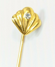 Gold Tone Seashell Fan Crystal Rhinestone Stick Pin Lapel Pin 3&quot; Long - $12.38