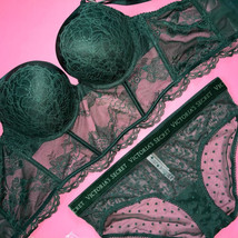 Victoria&#39;s Secret Longline 36C Bombshell Bra Set L Panty Emerald Green Very Sexy - £71.05 GBP