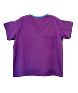 Womens Size L Scrub Top Purple Green Contrast Trim 2 Pocket Short Sleeve... - $12.27 CAD