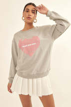 Heather Grey Vintage-style Heart Graphic Print French Terry Knit Sweatshirt - £19.98 GBP