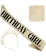 &#39;Birthday Girl&#39; Sash and Headband Tiara - Gold Glitter with Black Foil H... - $13.85