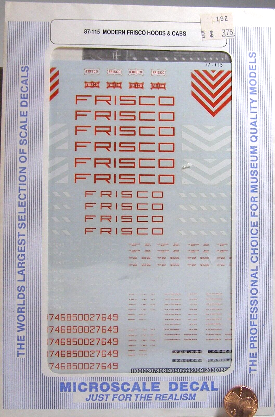 Microscale Model Train Decals 87-115 Modern Frisco Hoods &amp; Cabs   RZH - $9.95