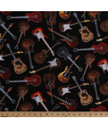 Cotton Guitars Guitar Musical Instruments Black Cotton Fabric Print BTY ... - $16.95