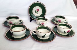 Stangl Pottery Pink Thistle Set of 6 Cup &amp; Saucer Sets 12 Pc MCM Vintage - £18.99 GBP