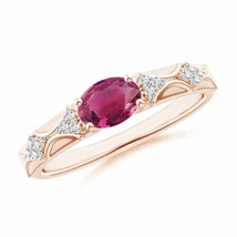 ANGARA Oval Pink Tourmaline Vintage Style Ring with Diamond Accents - £933.53 GBP