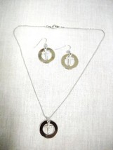 NEW SILVER TONE ROUND GEO SHAPE w CRYSTAL CROSS DANGLES NECKLACE &amp; EARRI... - $146.81 MXN