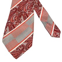Carolina Bay Mens Tie Filigree Checkered Coral Red Sliver - $9.59