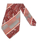 Carolina Bay Mens Tie Filigree Checkered Coral Red Sliver - £7.63 GBP