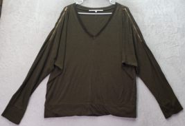 Rachel Roy Shirt Top Womens XL Army Green Cotton Long Sleeve V Neck Zip ... - £15.89 GBP