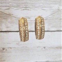 Vintage Clip On Earrings Magnetic Gold Tone Clear Stone Hoops - £11.45 GBP