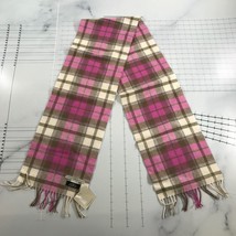 Blarney Woolen Mills Scarf Brown Beige Pink Plaid Rectangular Fringe Lambswool - £21.73 GBP