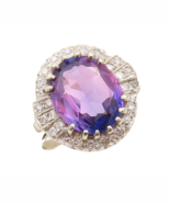 14K GOLD Vintage Ring Oval Cut Gemstone Halo 1/4 Ct Real Diamonds  Sz 6 ... - $943.15 CAD
