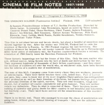 1958 Cinema 16 Film Notes Unknown Soldier Finnish Film Edvin Laine Origi... - €18,02 EUR