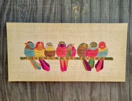 Vintage Birds on a Wire Colorful Wall Art Painted Rattan 49&quot; x  24&quot; - £127.00 GBP