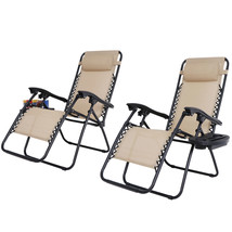 2 Zero Gravity Reclining Chairs Folding Garden Lounge Beach Lawn with Trays - £88.06 GBP
