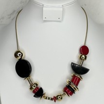 Chico&#39;s Chunky Black and Red Beaded Gold Tone Necklace - £15.57 GBP