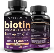 Biotin with Hyaluronic Acid, Collagen and Keratin For Hair/Nail Growth, ... - $18.69