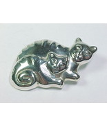 TWO CATS STERLING SILVER Vintage BROOCH Pin - 2 inches across - FREE SHI... - $65.00