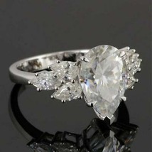 Engagement Ring  14K White Gold 2.50Ct Pear &amp; Marquise Diamond Simulated Size 8 - £190.00 GBP