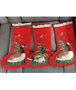 3 Vintage Quilted Christmas Duck Mallard Stocking Double Sided Cotton - $40.72 CAD