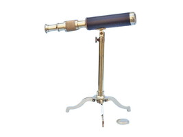 Solid Brass Telescope on Stand 17&quot;&quot; - Leather - £81.78 GBP