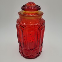 Vintage Large Ruby Red Amberina LE Smith Moon and Stars Apothecary Canister 11&quot; - £38.93 GBP