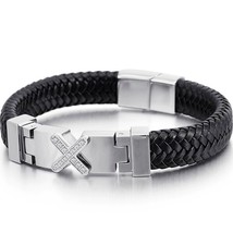 Wholesale Genuine Leather Man Bracelet  Armband Heren With Magnet Clasp Button E - £24.56 GBP