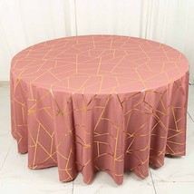 Cinnamon Rose Gold 120&quot;&quot; Polyester Round Tablecloth With Geometric Pattern Party - £32.22 GBP