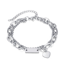 Cold Style Stitching Double Layers Loving Heart Titanium Steel Bracelet Personal - £8.79 GBP