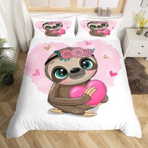 Kids Cute Sloth Comforter Cover Cartoon Sloth Printed Bedding Set For Boys Girls - £47.87 GBP