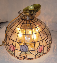 Vintage Tiffany Style Stained Glass Tulip Flower Clear Ceiling Hanging Lamp - £123.79 GBP