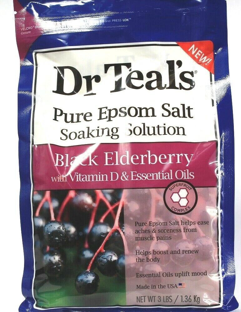 1  Bag Dr. Teal's Pure Epsom Salt Soaking Solution Black Elderberry With D 3 LBS - $20.99