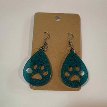 Handmade epoxy resin paw print earrings - teal green shimmer - $6.34