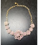 Vintage CORO 1950s Pink Enamel Filigree Flower Rhinestone Necklace - $65.91