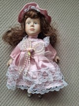 Vtg 6&quot; Handpainted Collectible Porcelain Doll Limited Edition Pink Dress+Bonnet - £7.85 GBP