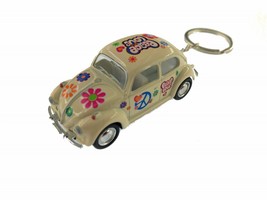 2.5&quot; Kinsmart 1967 VW Beetle Pastel Decal Keychain Diecast Model Car 1:64 Cream - £10.27 GBP