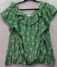 Max Studio Blouse Womens XL Green Floral Ruffle Trim Sleeveless Off the Shoulder - £14.45 GBP