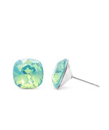 10mm Green Opal Swarovski Studs | Cushion Cut Earrings | Green Crystal E... - $25.00
