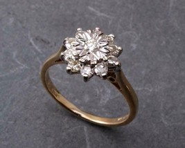 14k gold finish silver 1ct round diamond cluster wedding engagement ring - £72.16 GBP