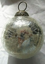1 Vintage 4&quot; Silver Round Crackle Glass Kugel-Style Christmas Ornament Brown Cap - £11.15 GBP