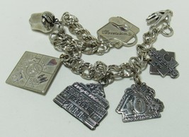 Sterling Silver 7 Charm Bracelet 6 1/4&quot; Weight Watchers 40 yr Heart N Hand 32.5g - £31.92 GBP